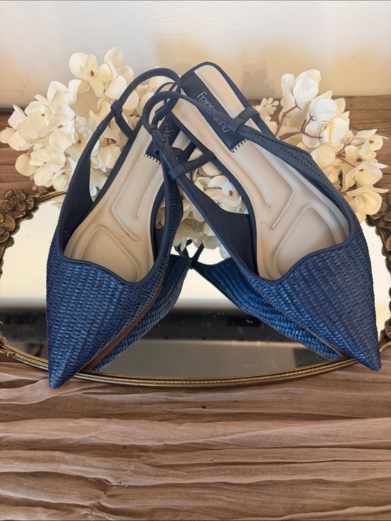 Franco Sarto Shoes - Franco Sarto Navy Woven Pointed Slingback Flats